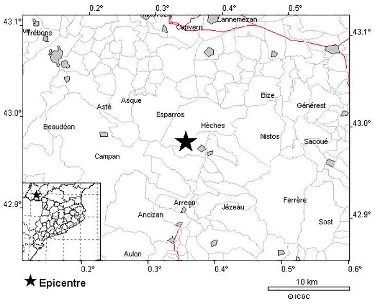 Un terratrèmol de magnitud 4,3 amb epicentre al departament francès dels Alts Pirineus, percebut a comarques lleidatanes