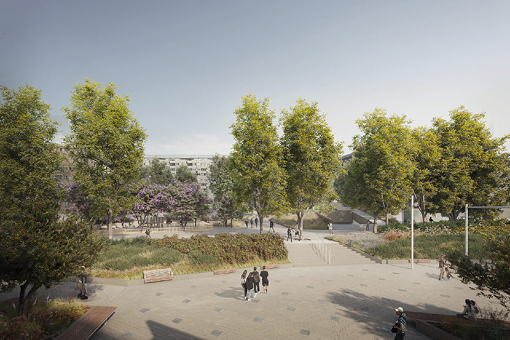 Comença la transformació de la plaça Bòbila a cavall de l’Hospitalet i Esplugues per crear una illa verda
