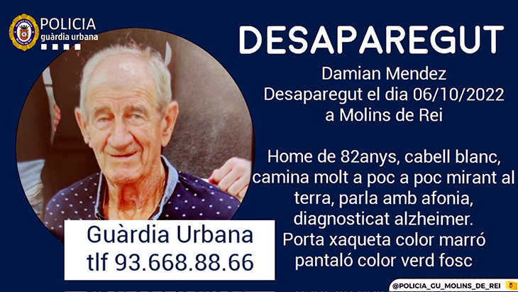 Troben amb vida l'home de 82 anys que va desaparèixer dijous a Molins de Rei