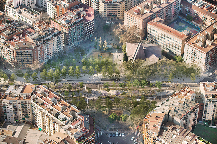 Finalitzen la transformació d'un nou tram de l'avinguda Meridiana