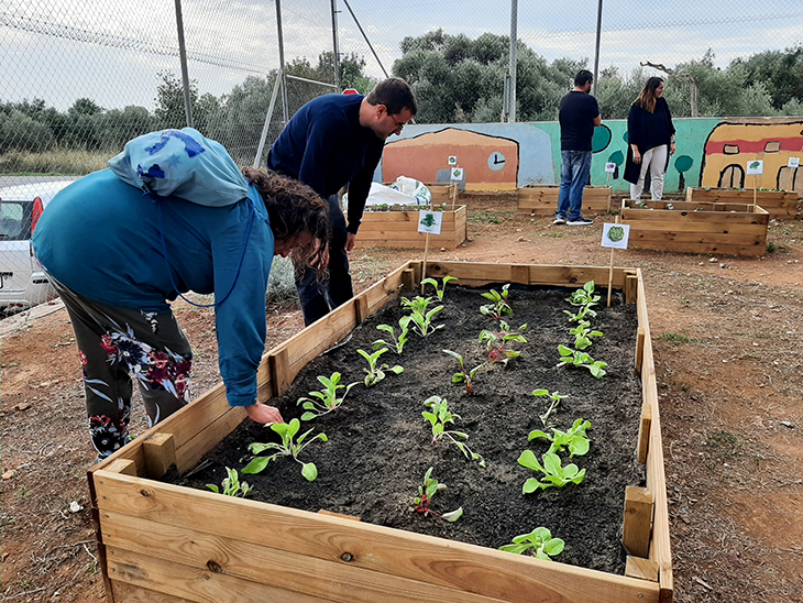 Un projecte sobre la salut mental uneix malalts i alumnes d'Alcanar en la rehabilitació d'un pati d'escola